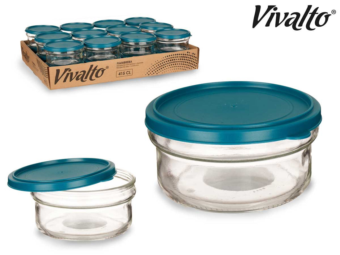 Blue Round Glass Lunch Box 415 ml