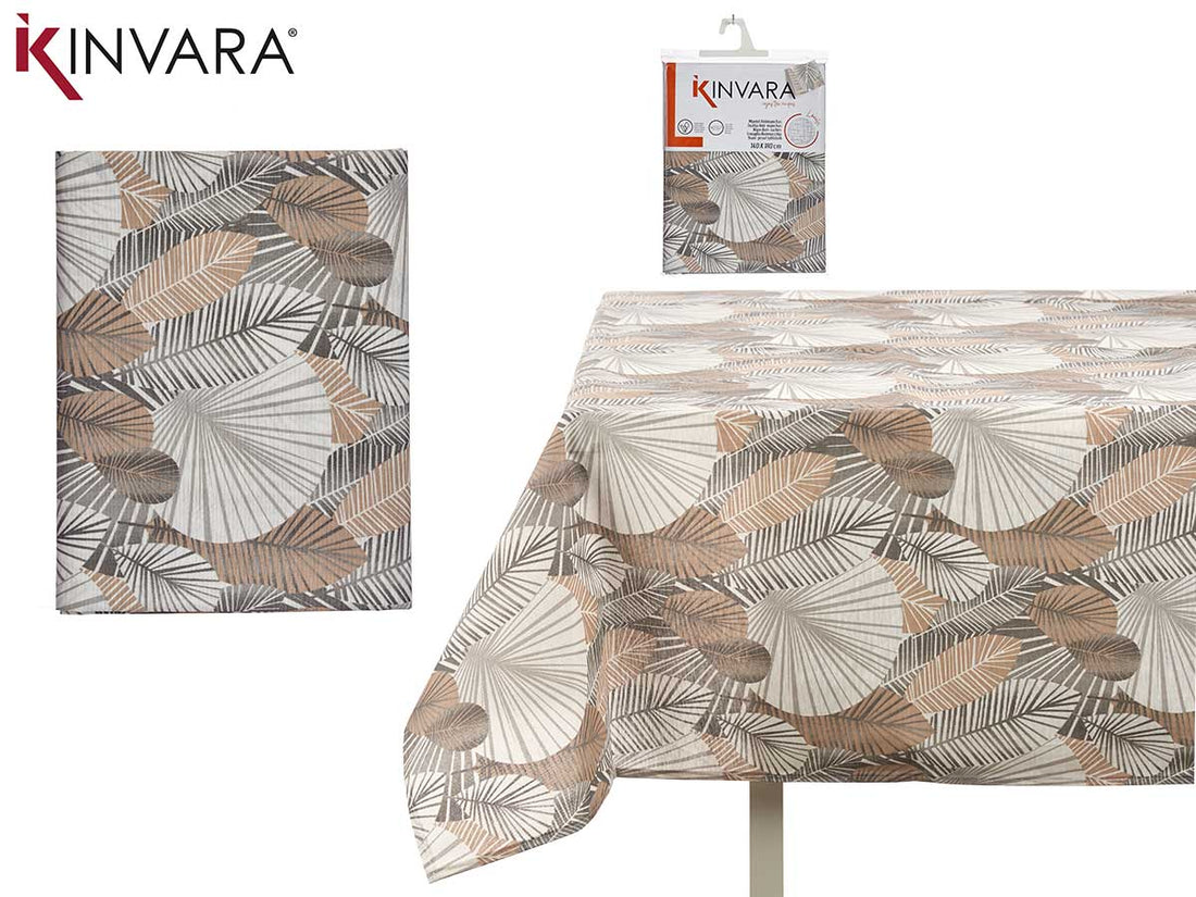 140X180Cm Grey Leaves Stain-Resist Tablecloth