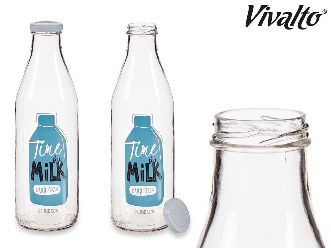 Time For Milk Glass Milk Bottle 1L