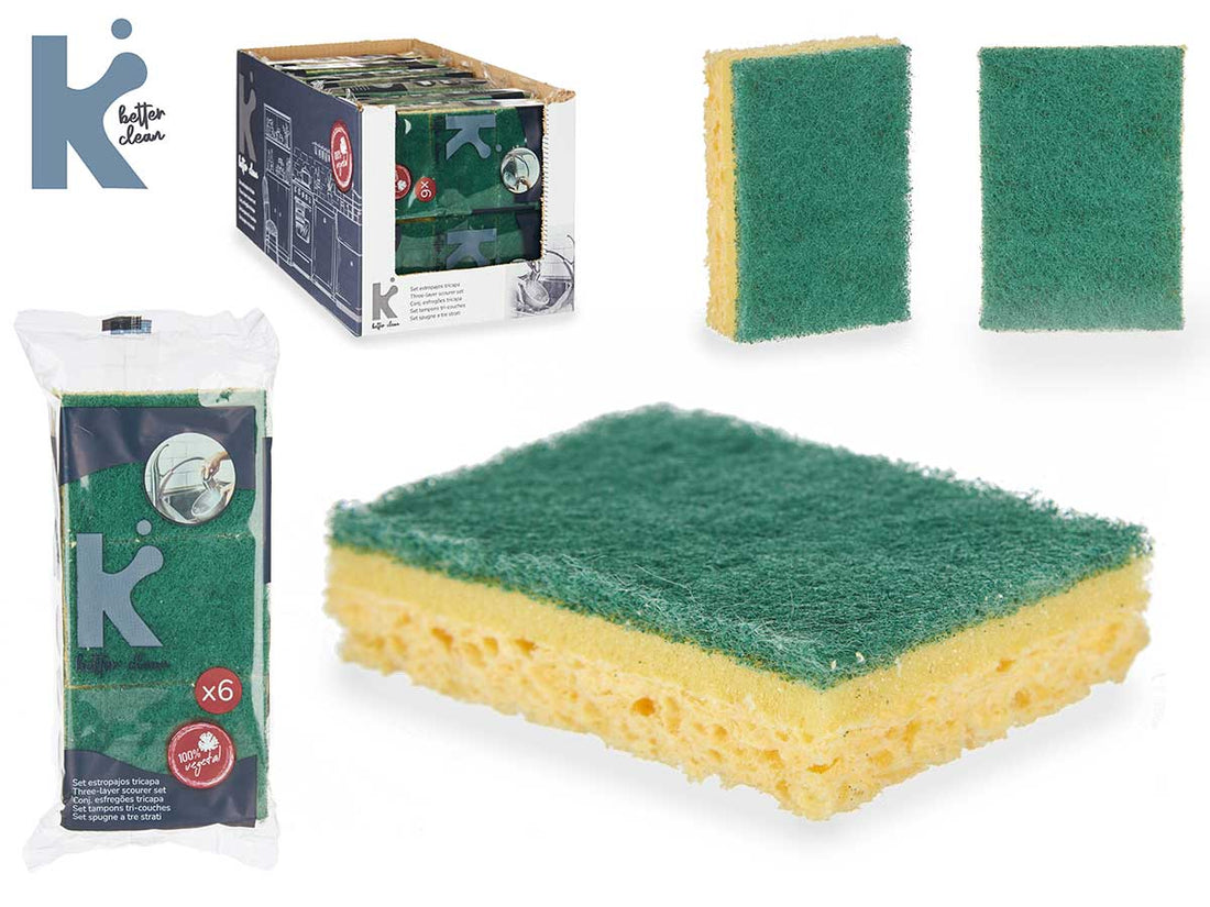 Set 6 Three-Layer Scouring Pads With Loofah