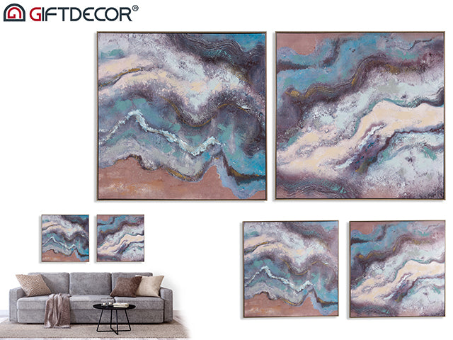 Assort 2 Canvas Marble Blue And Gold