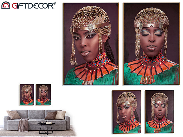 Assort 2 Canvas African Woman Gold