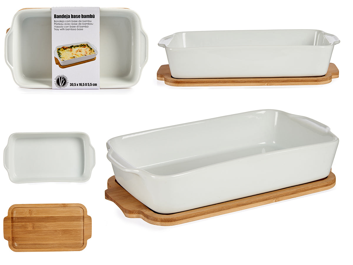 Rectangular Tray With Bamboo Base