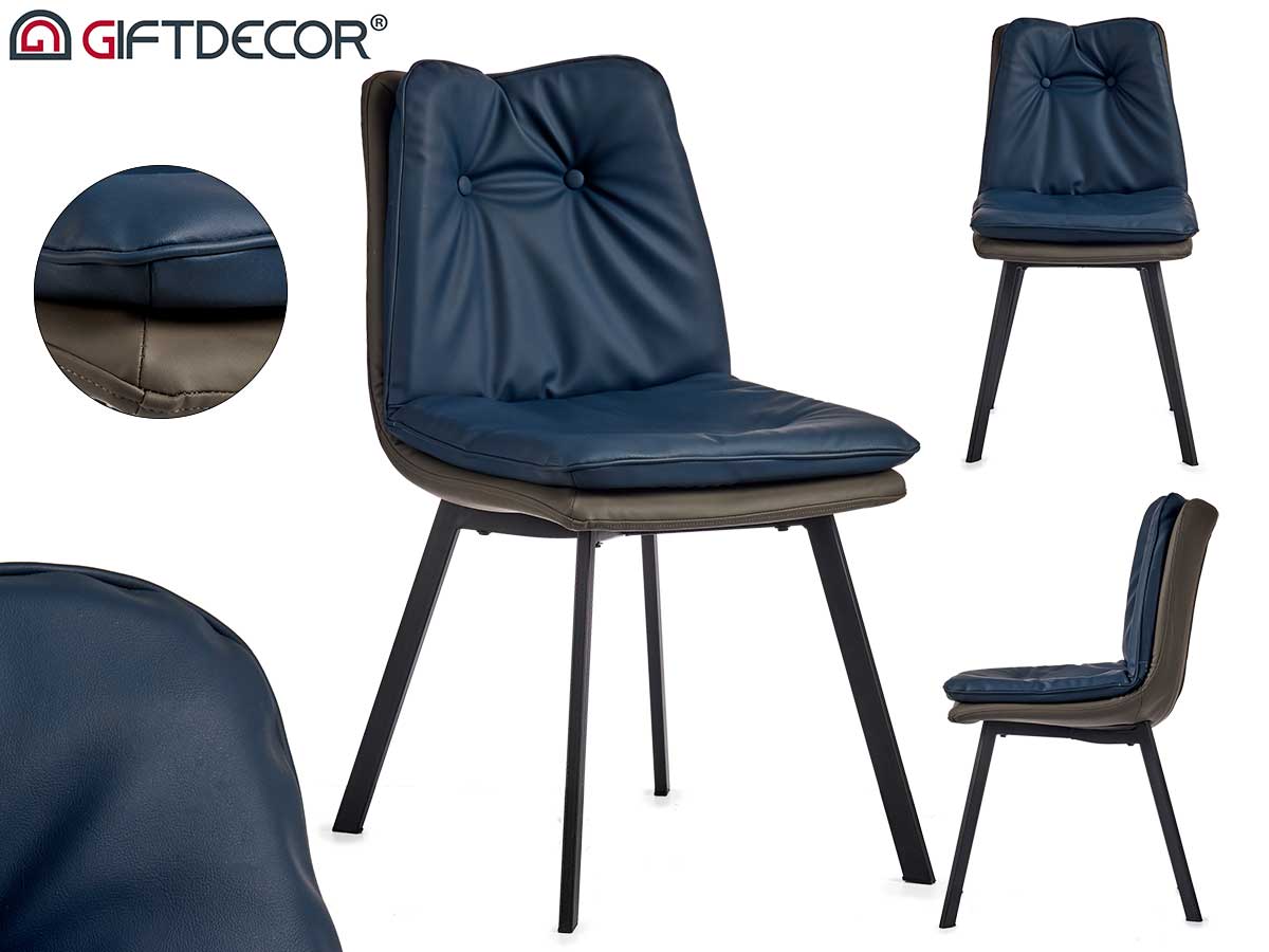 Sillón Respaldo Con Botones Azul Borde Gris