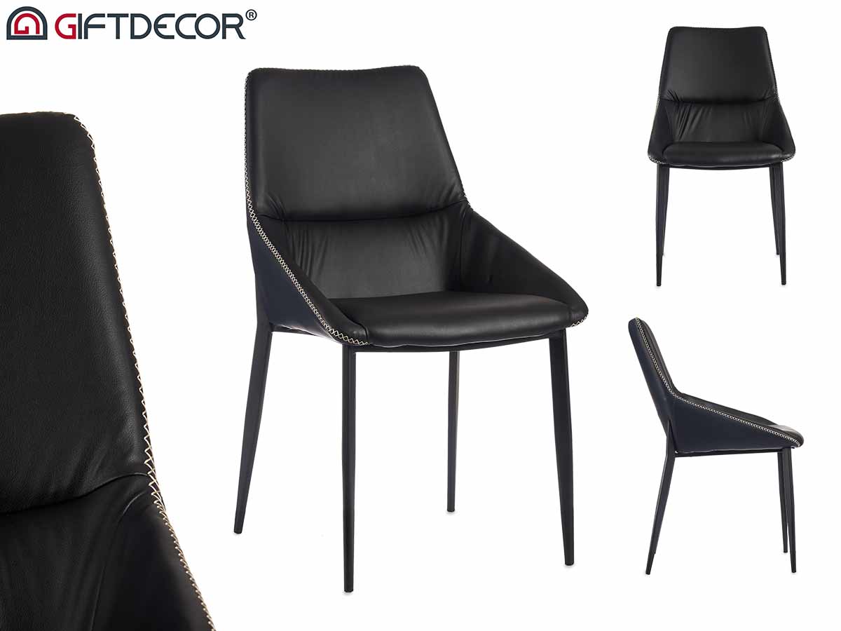 Sillón Clásico Liso Negro Con Borde Trenzado