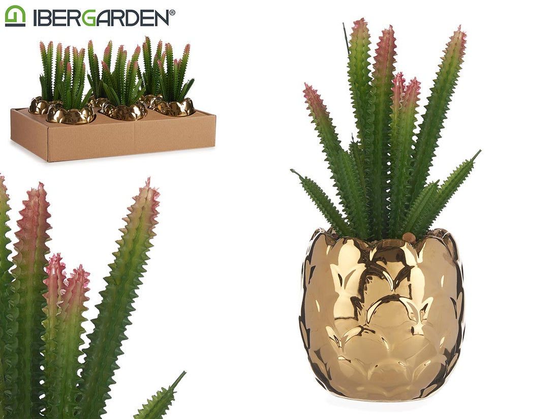 Artificial Cactus Gold Ceramic Pot