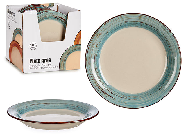 Plato Postre Gres Cenefa 3D Azul