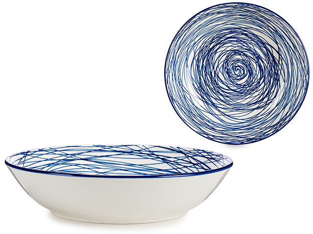 Plato Hondo de Porcelana con 8 Platos Estampados-Azul