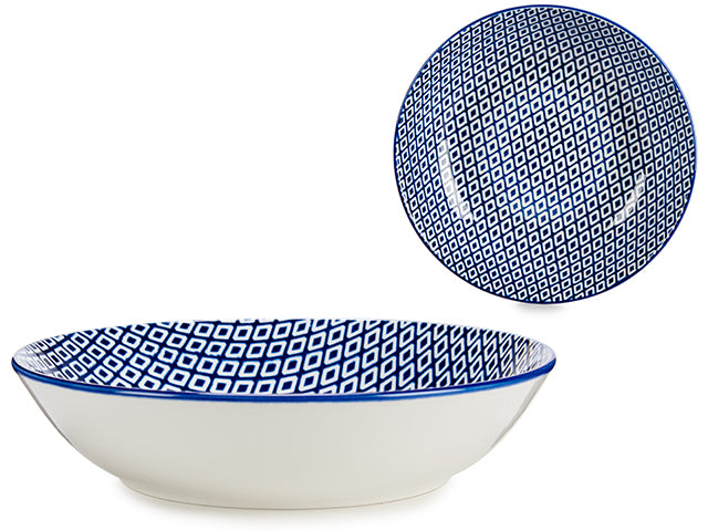 Plato Hondo de Porcelana con 8 Platos Estampados-Azul