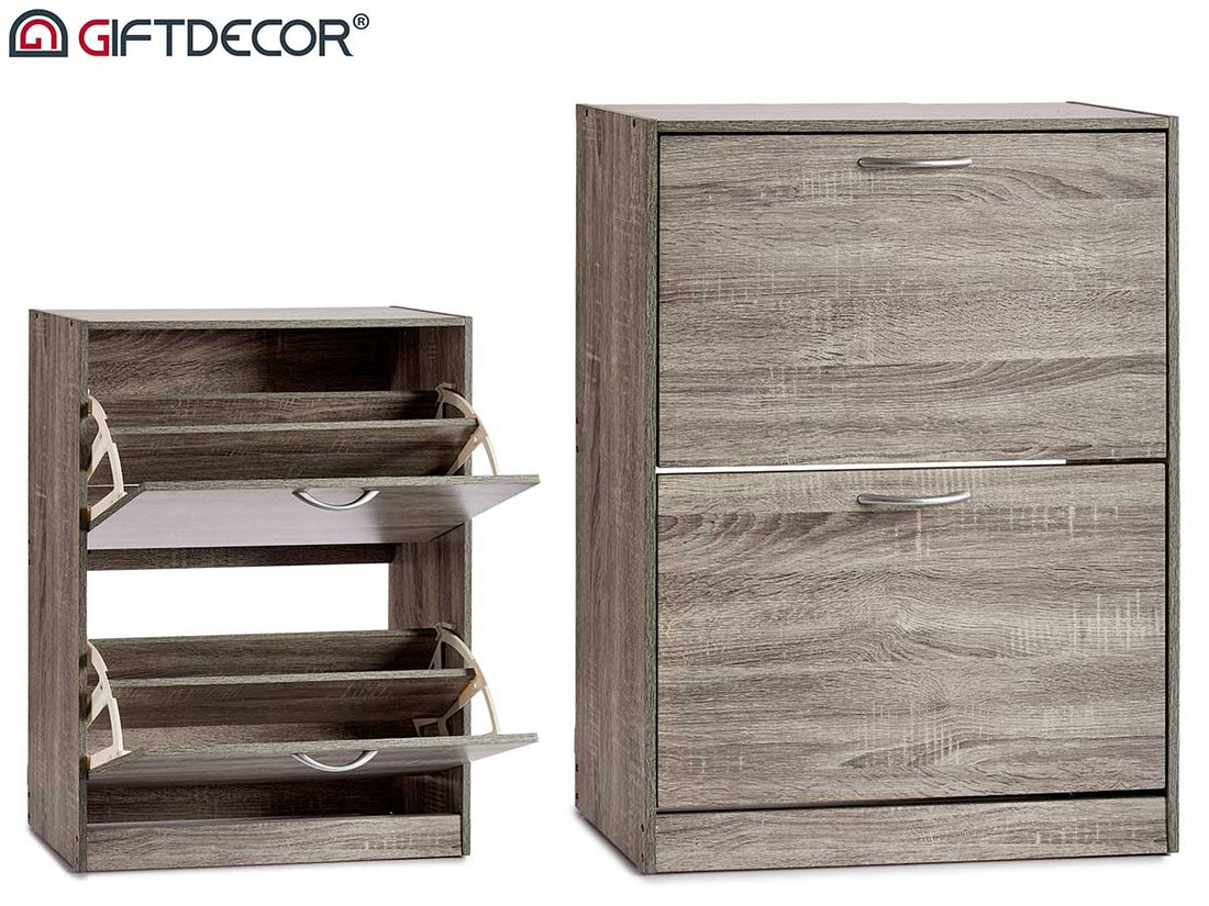 Mueble zapatero de madera gris oscuro con 2 puertas