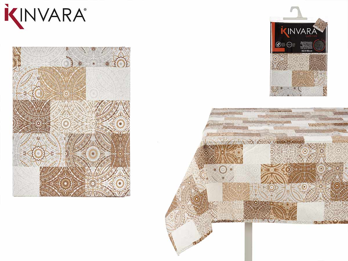 140X180Cm Beige Tiles Stain Resist Canvas Tablecloth