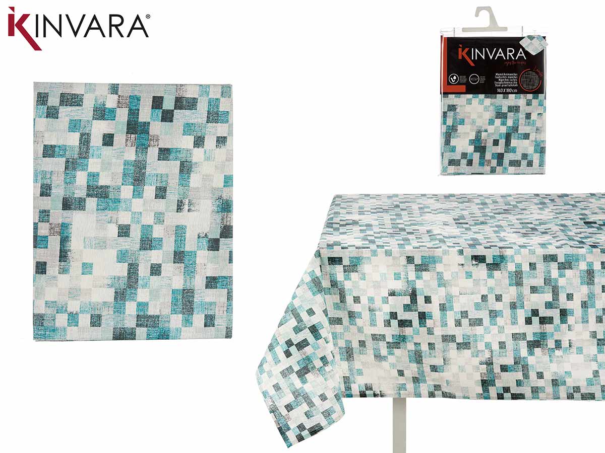 140X180Cm Blue Squar Stain Resist Canvas Tablecloth