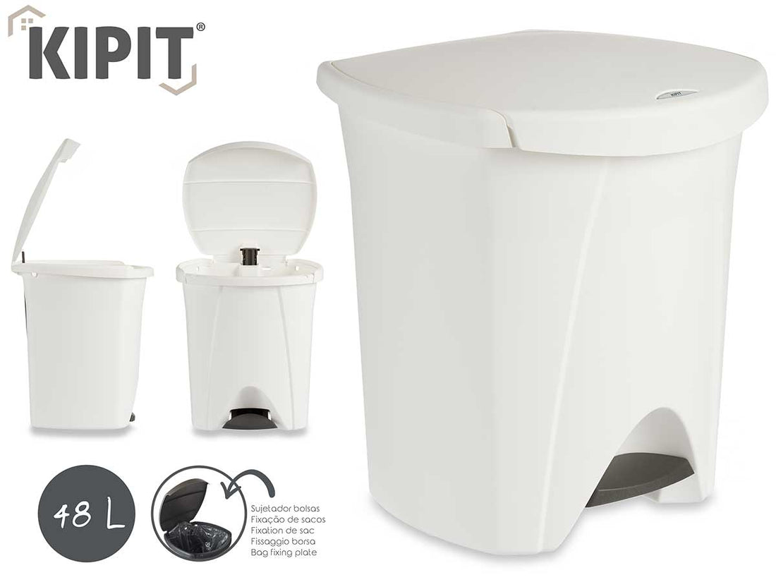 White Plastic Bin With Pedal And Fastener 48L