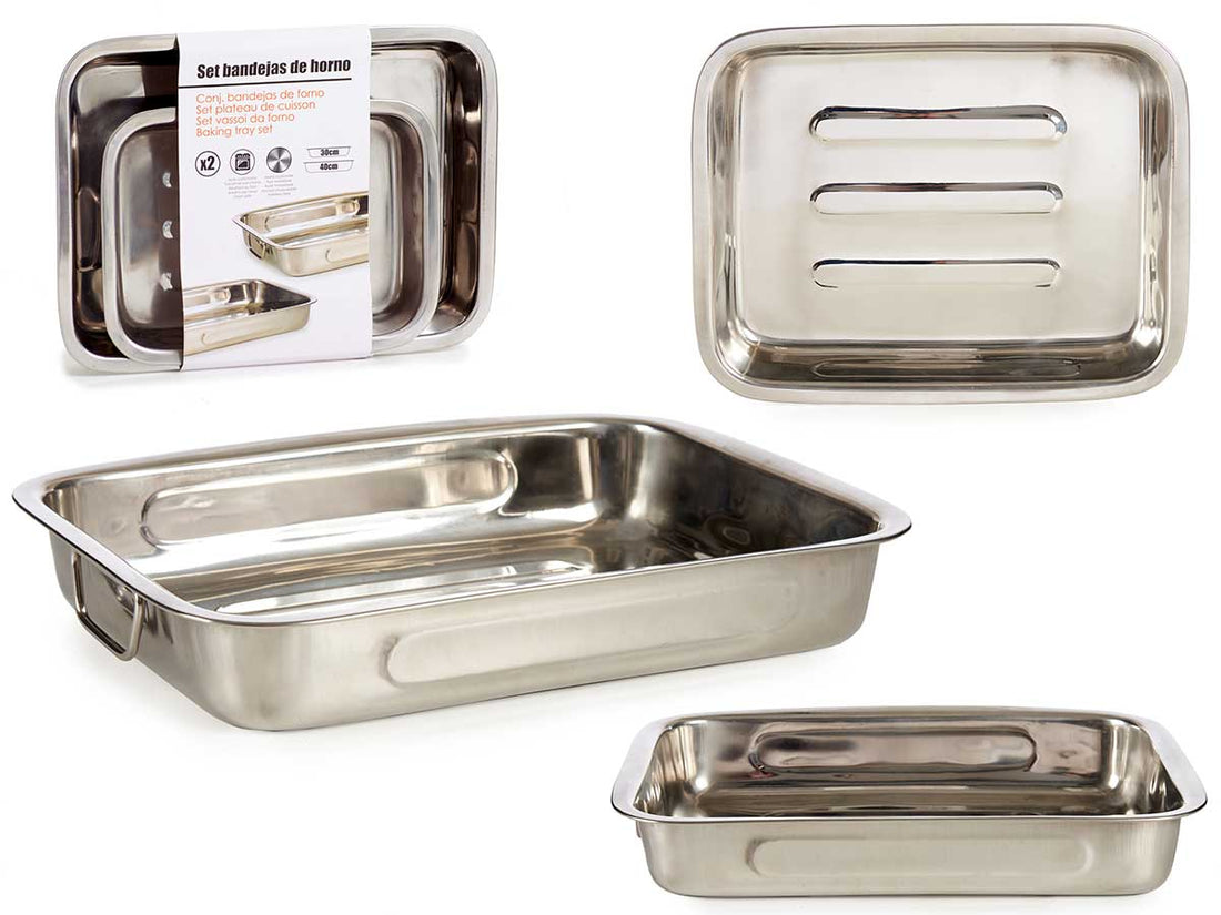 Set 2 30 And 40Cm Stainless Steel Oven Trays