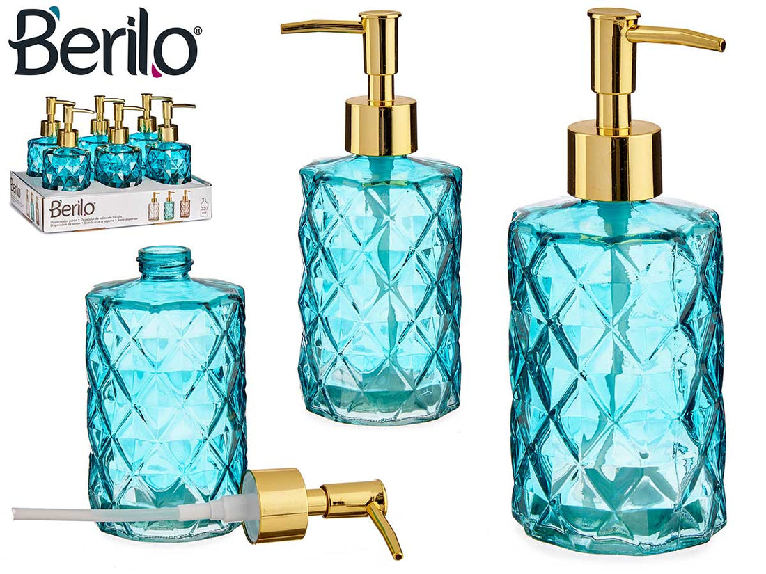 Turquoise And Gold Glass Soap Dispenser 330 ml