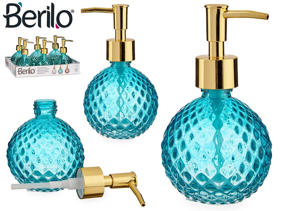 Turquoise And Gold Glass Ball Soap Dispenser 200 ml