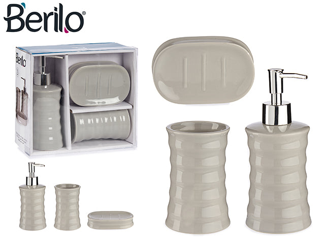 3 Pieces Grey Bamboo Bathroom Set