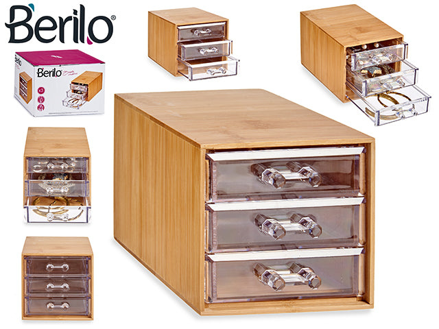 Acrylic Bamboo Organizing Box With 3 Drawers