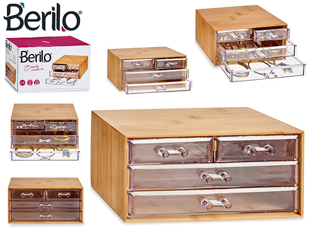 Acrylic Bamboo Organizing Box With 4 Drawers