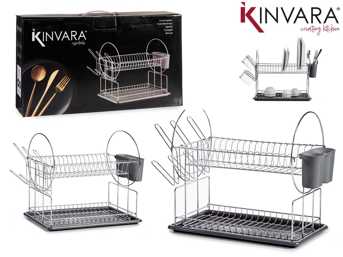 Dark Grey Metal Double Dish Rack