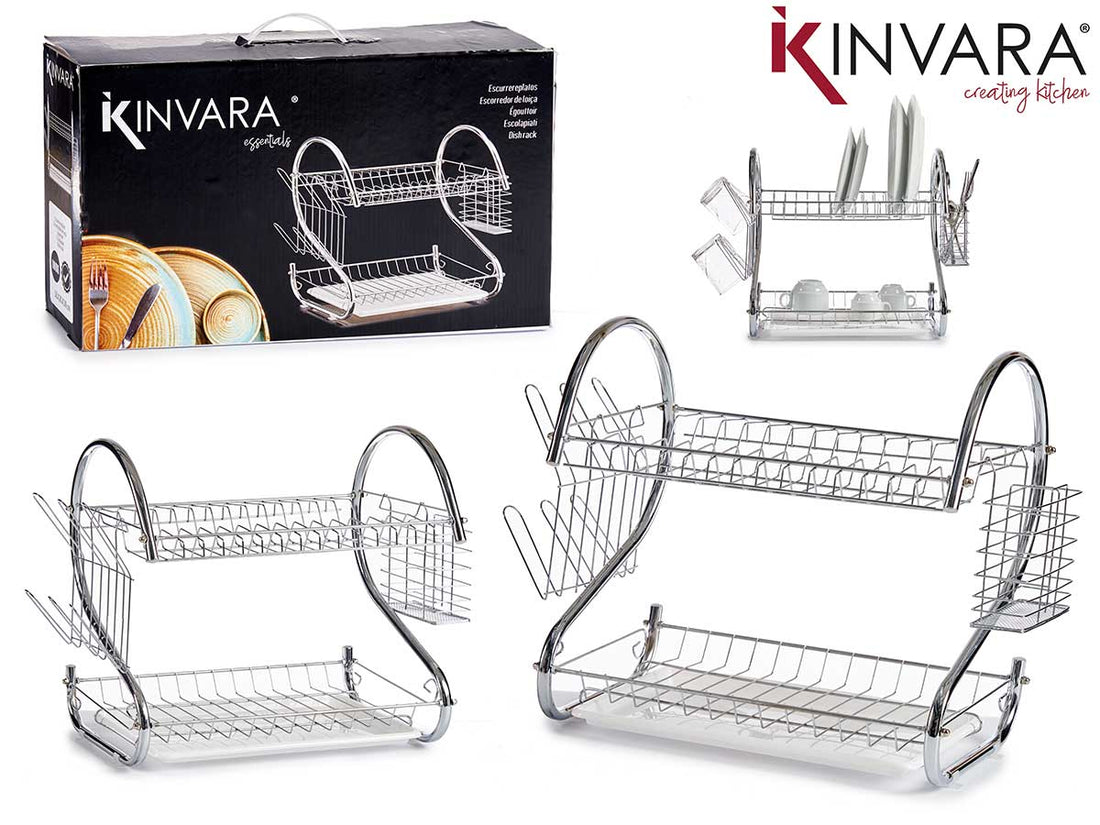 White Metal Double Dish Rack With Pp Tray