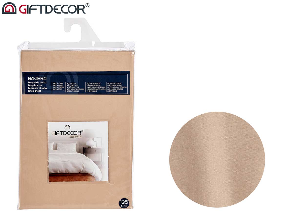 Lençol de cama com elástico 135 cm cor bege