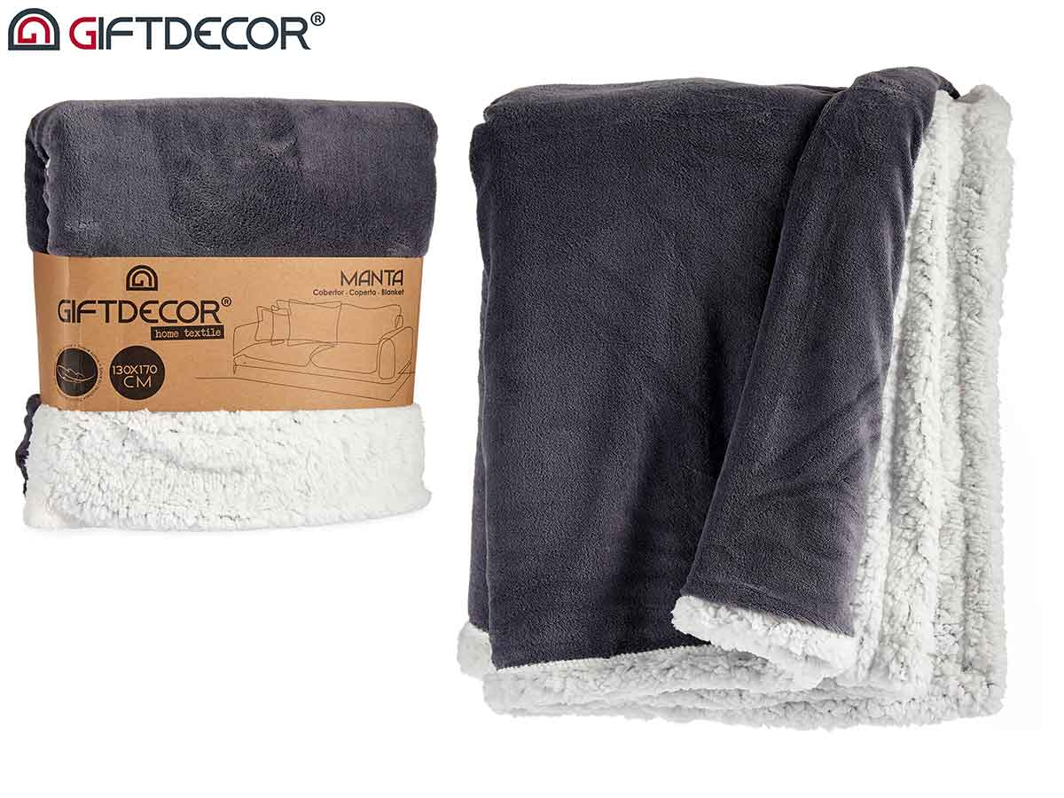 Dark Grey Coral And Sherpa Blanket 130 x 170 cm