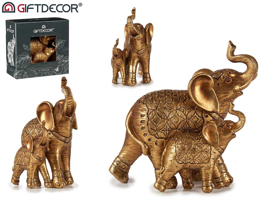 Set 2 Gold Resin Elephant