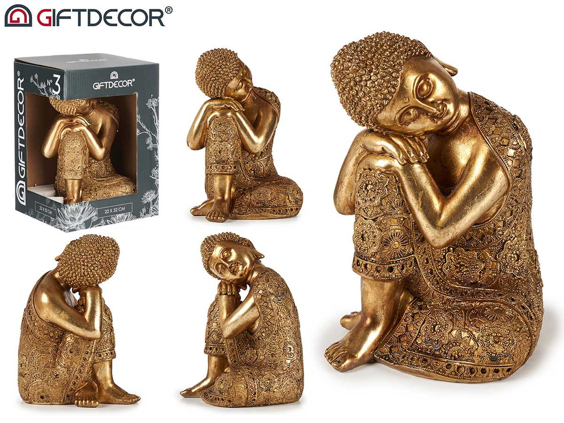 Side Sitting Buddha Resin Golden 32 cm