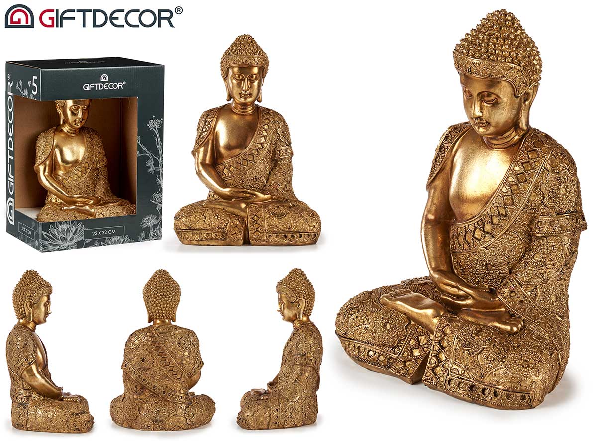 Sitting Buddha Resin Large Golden