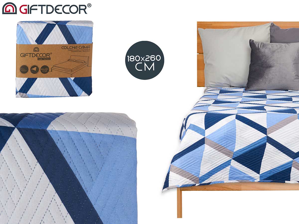 180 x 260 Blue Triangles Reversible Bedspread