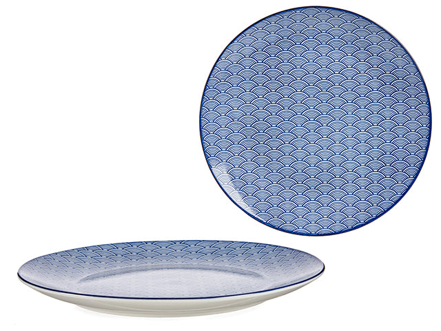 24Cm Blue Japanese Wave Flate Plate