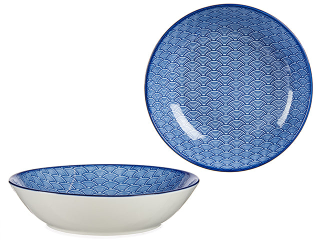 20Cm Blue Japanese Wave Deep Plate