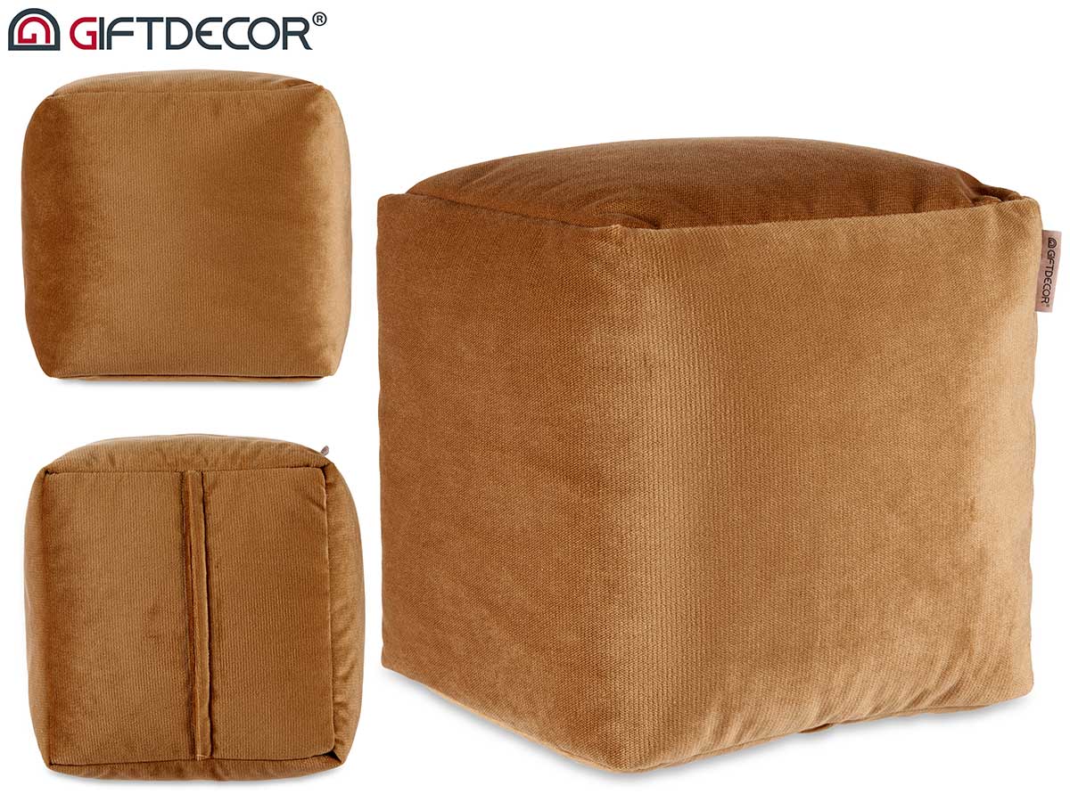 Beige Square Velvet Pouffe 30 x 30 cm