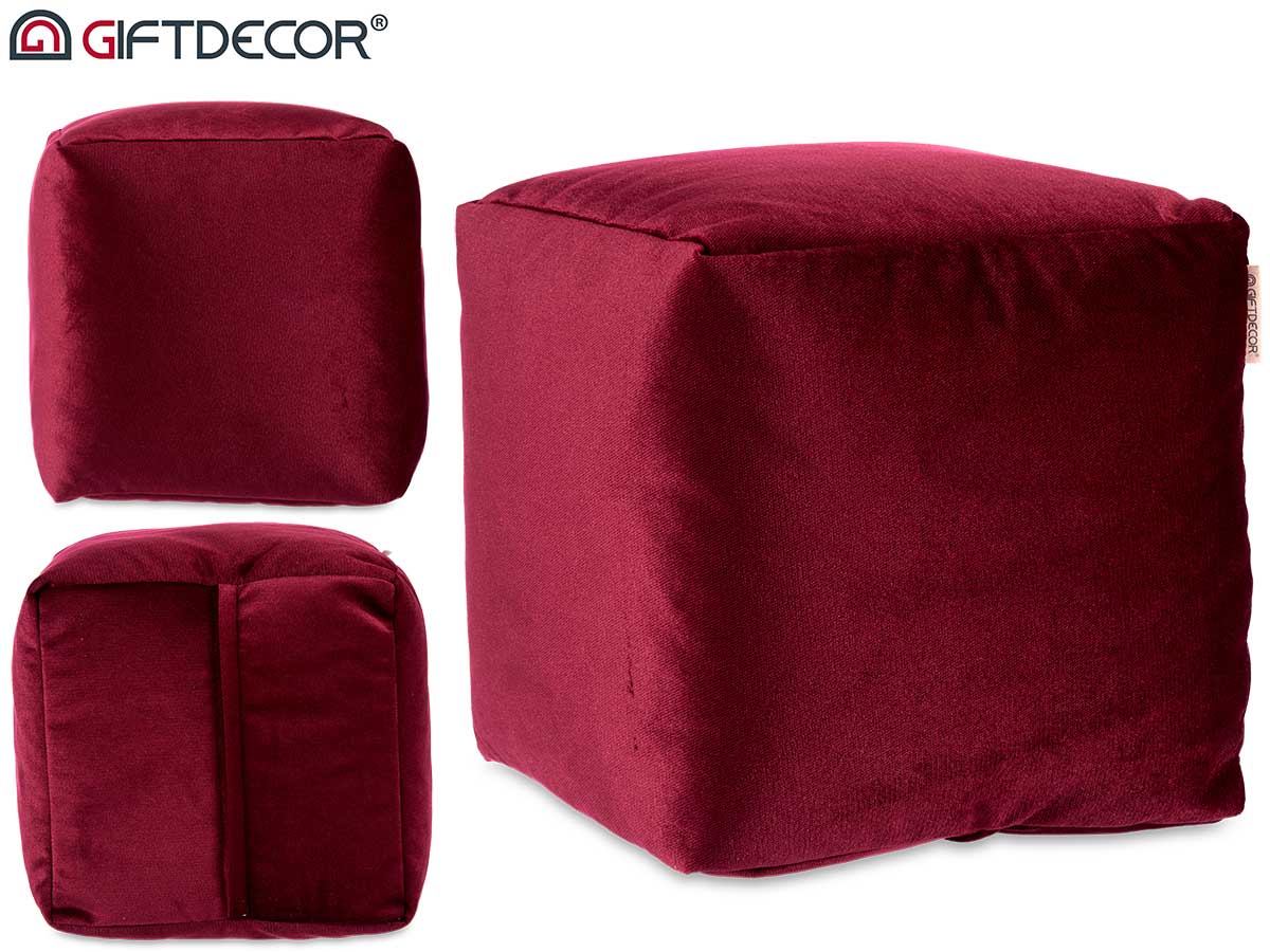 Maroon Square Velvet Pouffe 30 x 30 cm