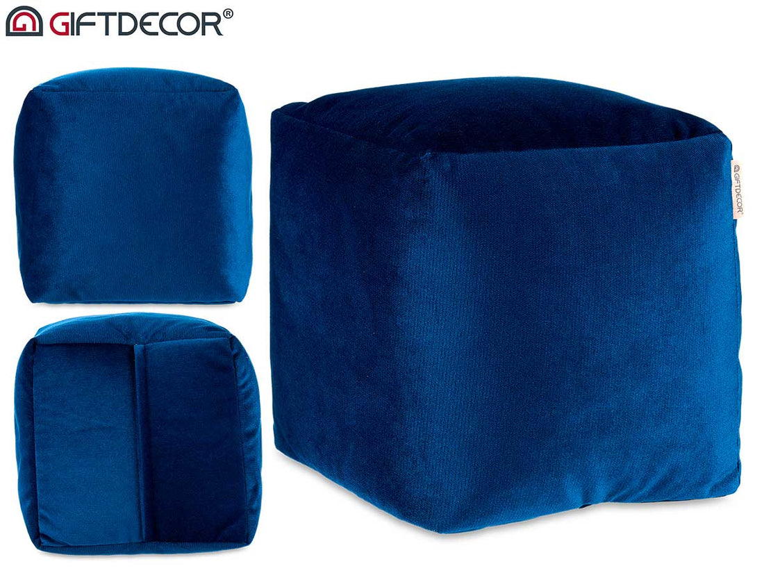 Blue Square Velvet Pouffe 30 x 30 cm