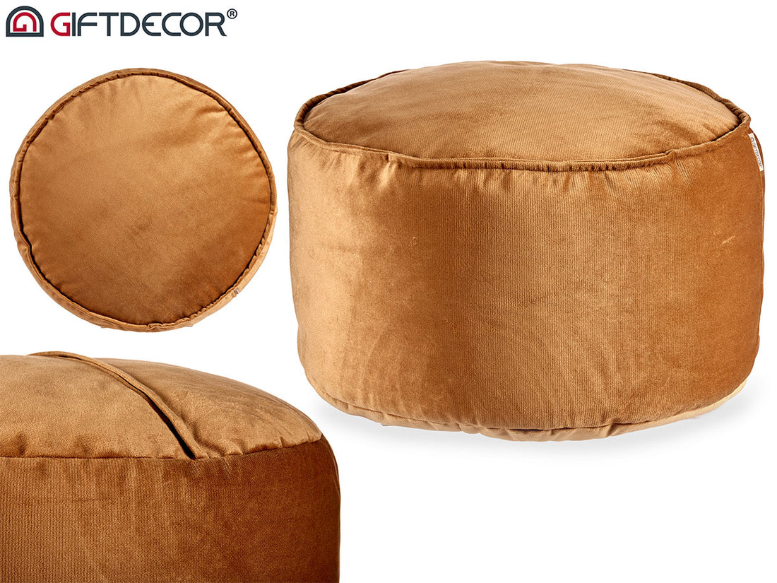 Beige Round Velvet Pouffe 60 x 35 cm