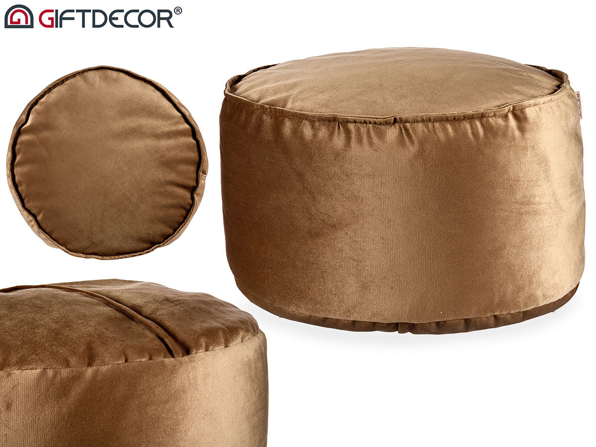 Brown Round Velvet Pouffe 60 x 35 cm