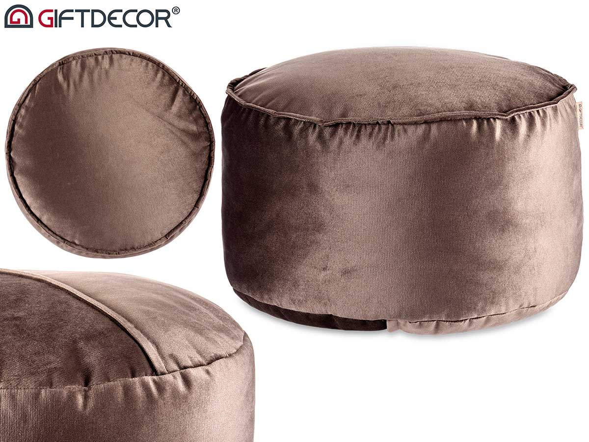 Grey Round Velvet Pouffe 60 x 35 cm