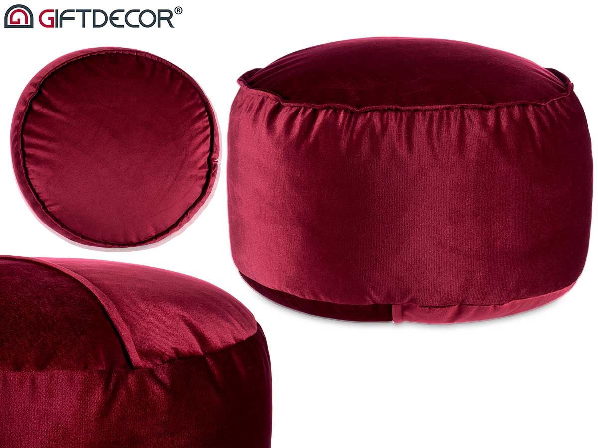 Maroon Round Velvet Pouffe 60 x 35 cm