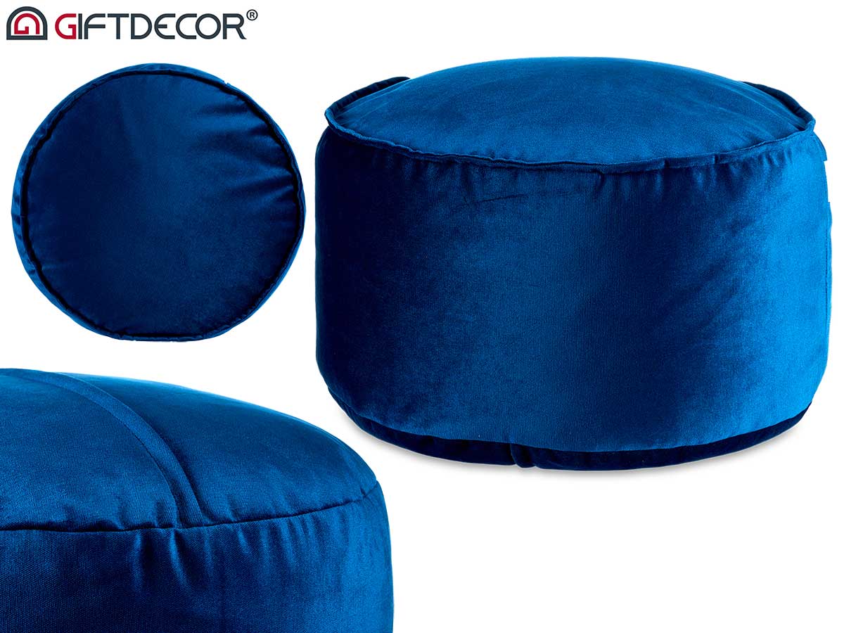 Blue Round Velvet Pouffe 60 x 35 cm