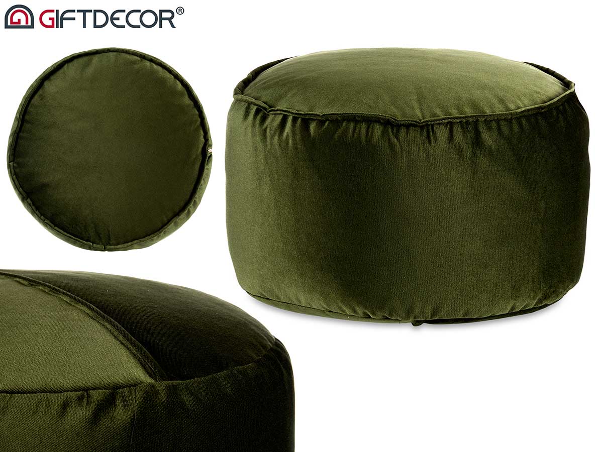 Green Round Velvet Pouffe 60 x 35 cm