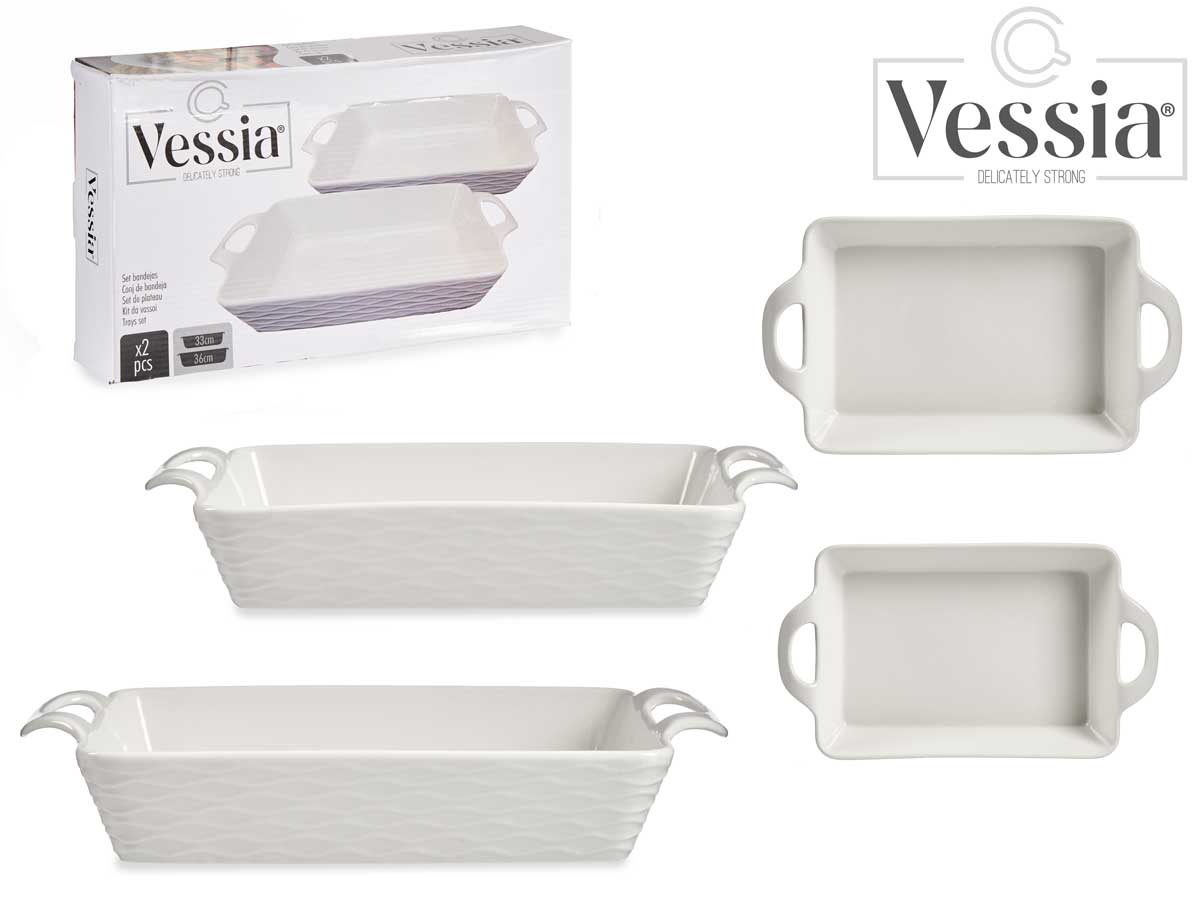 Set 2 Rectangular Baking Plate Open Handle