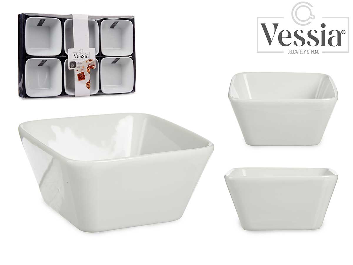 Set 6 300Ml Square White Porcelain Bowls