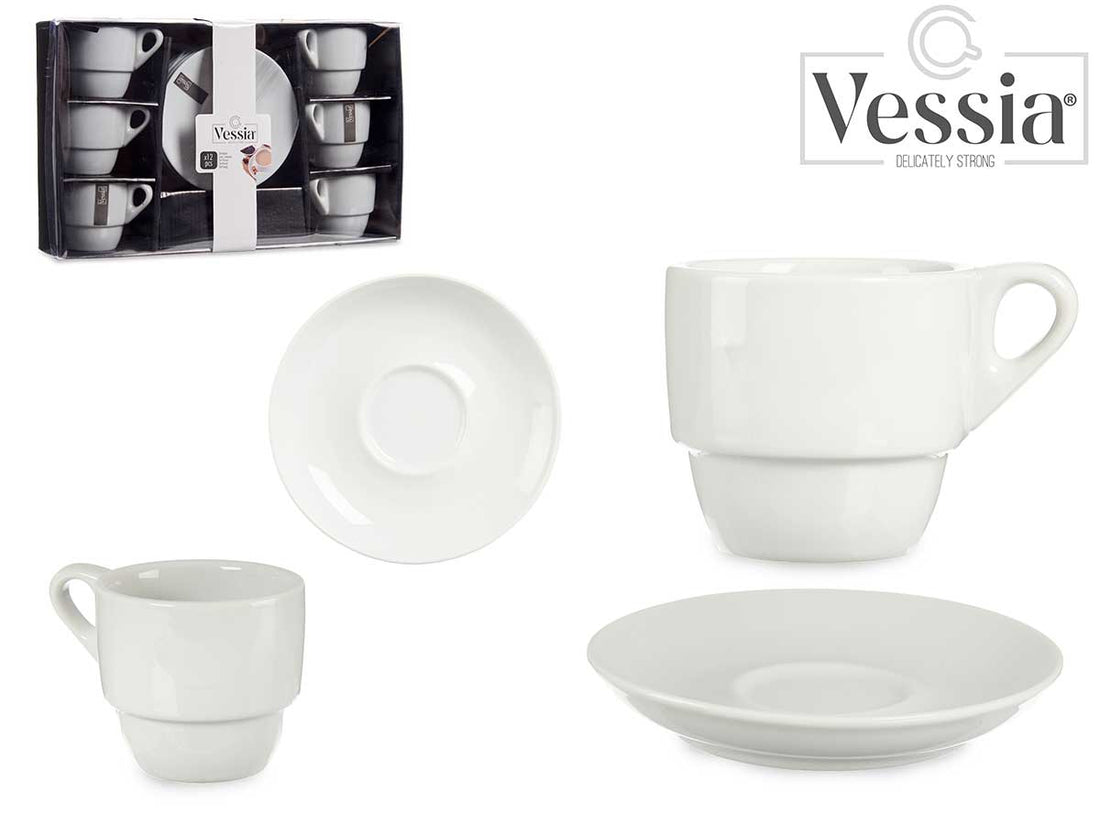 Set 6 200Ml White Porcelain Coffee Cups W Plate