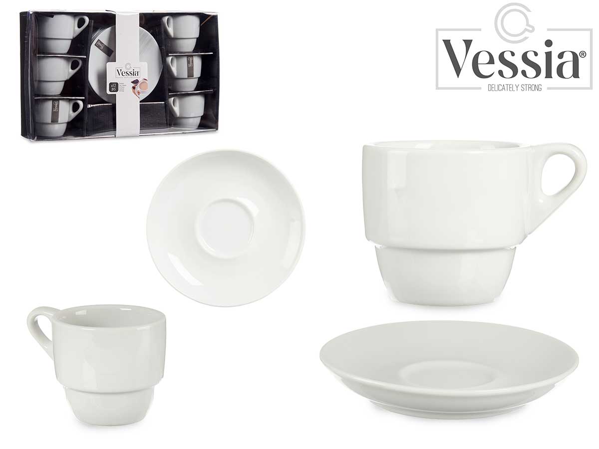 Set 6 Tazas Café Porcelana Blanca 200Ml Con Plato