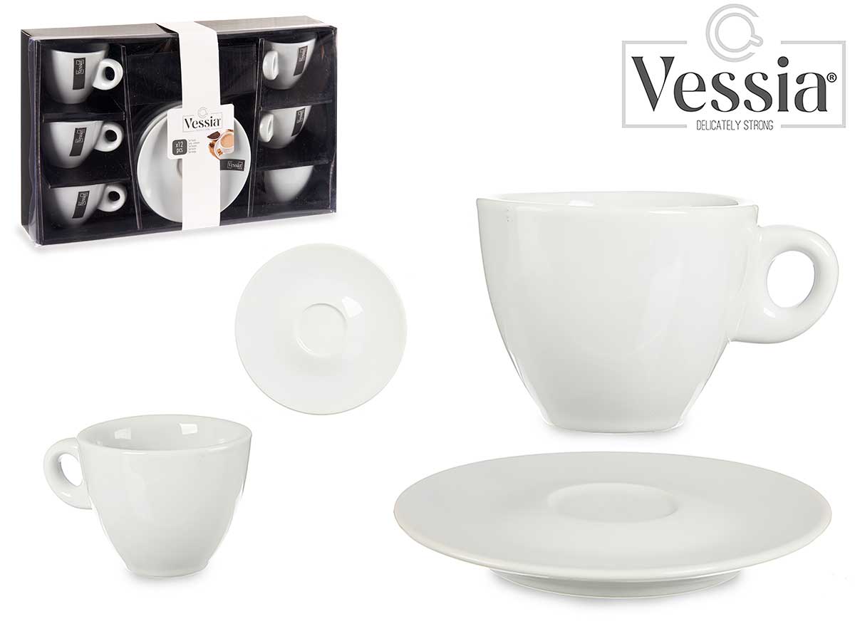 Conjunto de 6 xícaras de café de porcelana branca de 200 ml com prato W