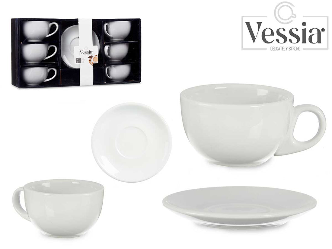 Set 6 250Ml White Porcelain Coffee Cups W Plate