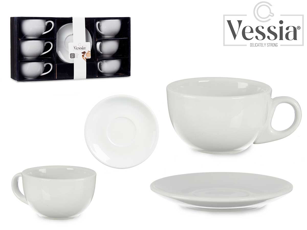 Set 6 Tazas Café Porcelana Blanca C Plato 250Ml