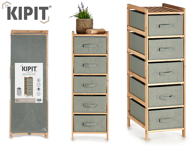 Wide Cabinet 5 Drawers Dark Gray Color
